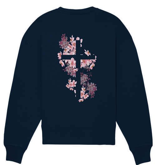 Back-Print Kreuz mit Blumen - Organic Oversize Sweatshirt