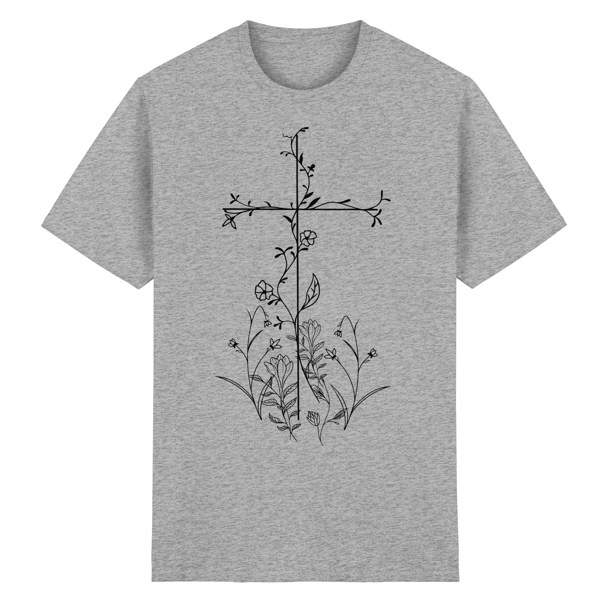Flower Cross Tshirt. Heavy Cotton. - Heavy Cotton T-Shirt
