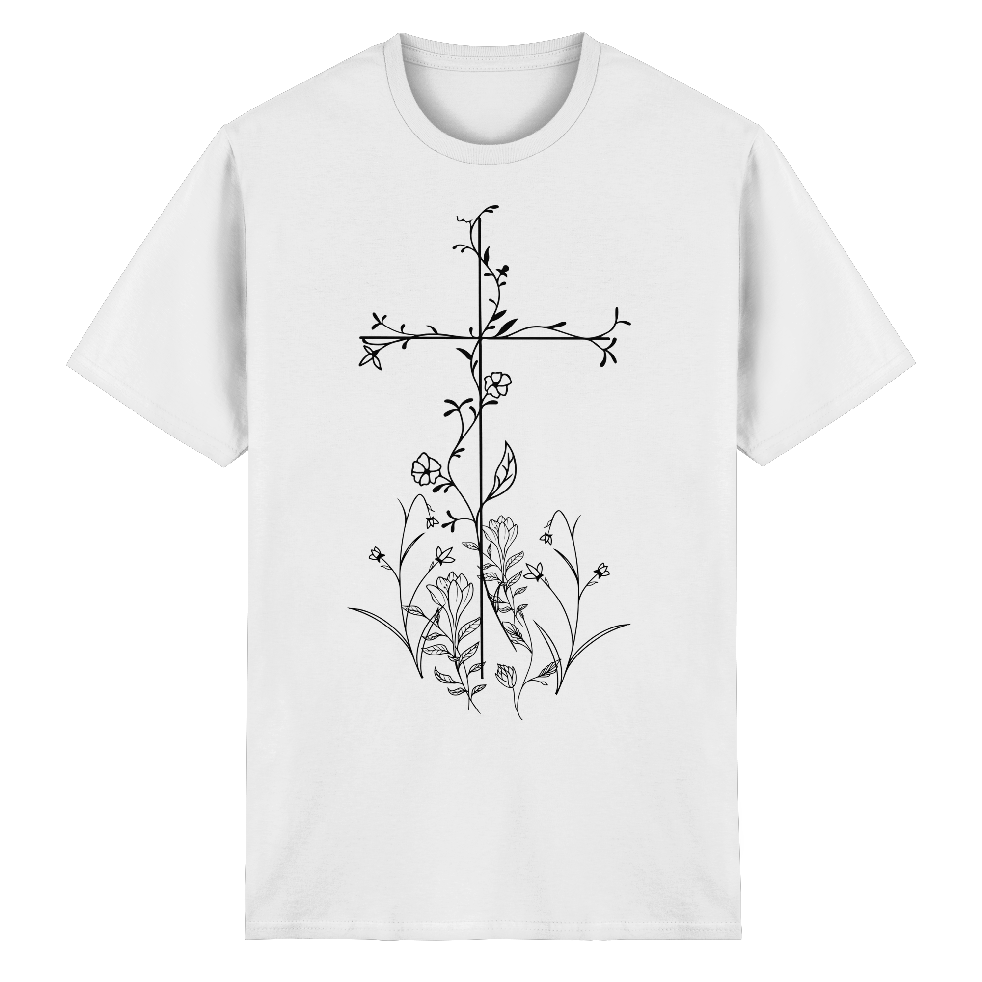 Flower Cross Tshirt. Heavy Cotton. - Heavy Cotton T-Shirt